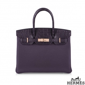 Hermés 30cm Touch Birkin  Pruenoir Matte Alligator and Raisin Togo Leather RGH Hermés 30cm Touch Birkin  Pruenoir Matte Alligator and Raisin Togo Leather RGH